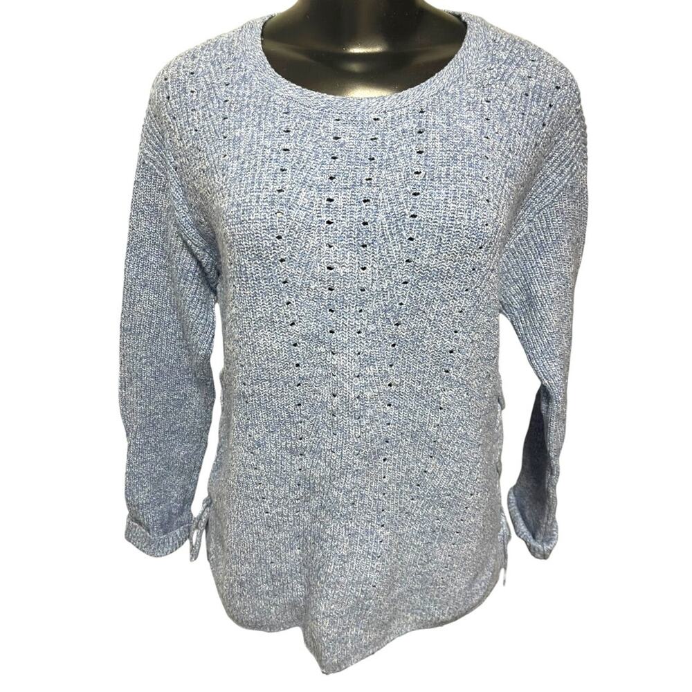 Small Talbots Womens Marled Cornflower Blue Sweater Lace Up Detail